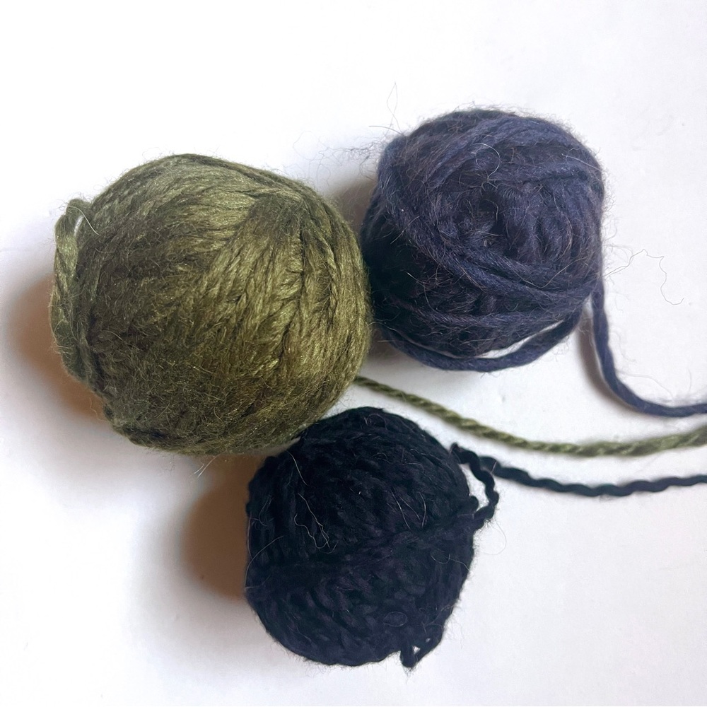 Set of Three Wool Yarn Balls in Green, Blue, and Black- Baby Alpaca & Alpaca New
